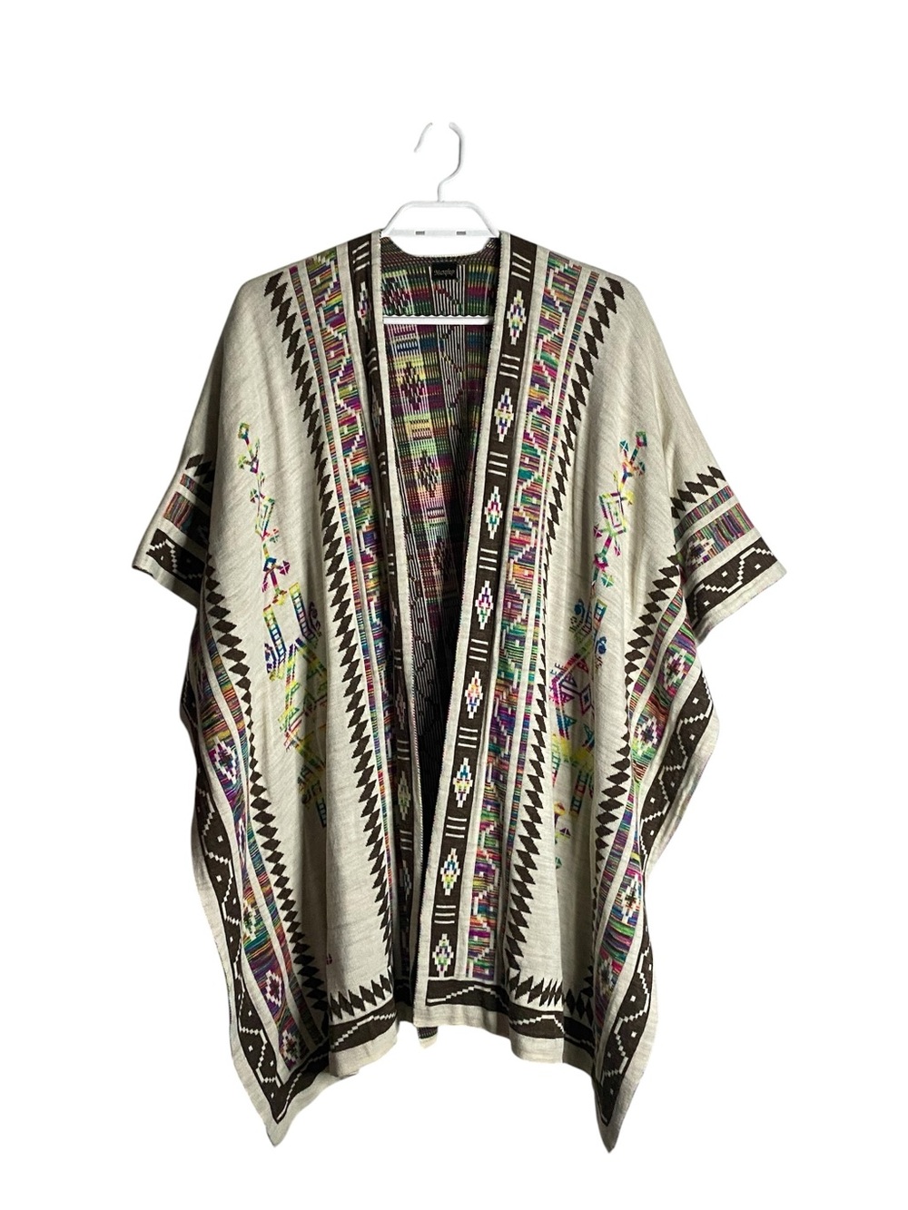 Embroidered Aztec Bohemian Open Front Knit Cardigan